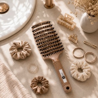 brosse soft'n straight gold entourée de fleurs séchées