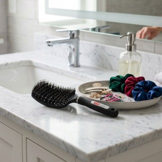 brosse et peigne soft'n straight sur vasque en marbre